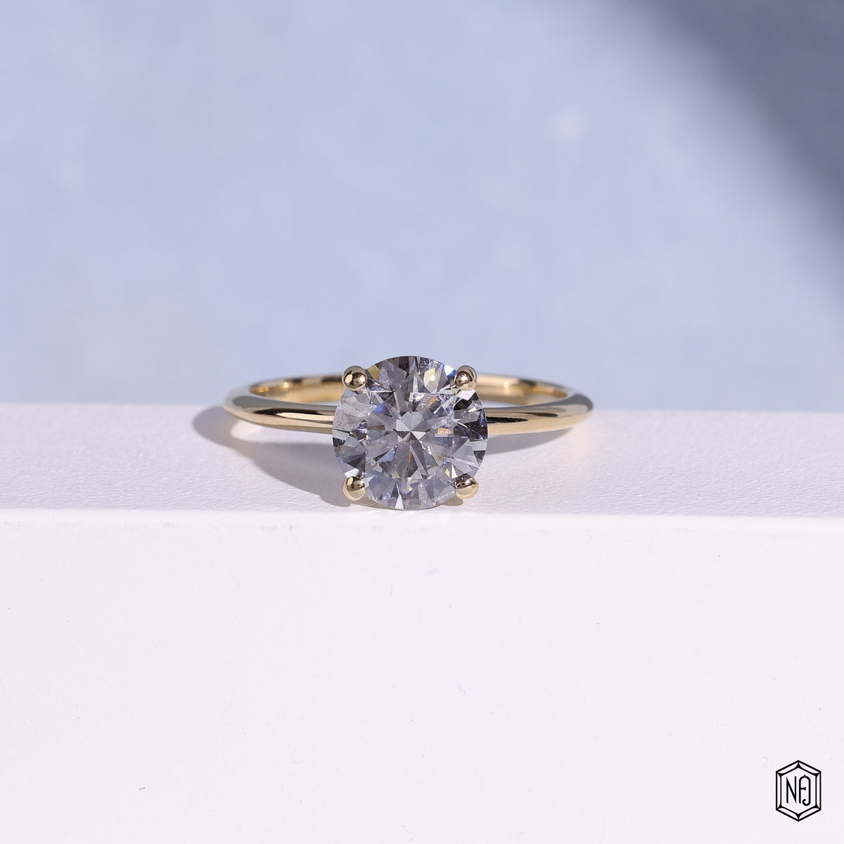 2.96 Carat Round Cut Lab Grown Diamond Classic Solitaire Engagement Ring - Front Top View