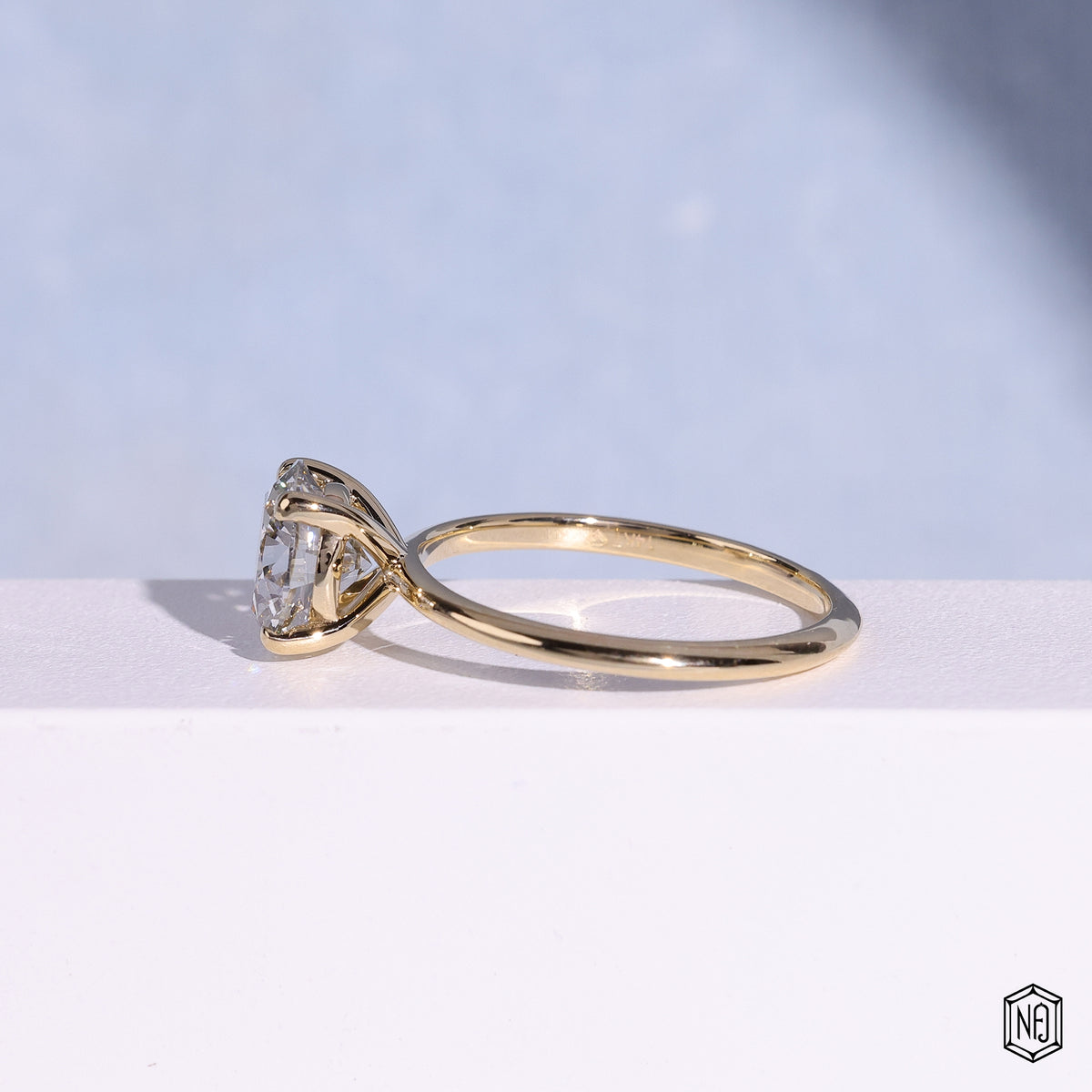 2.96 Carat Round Cut Lab Grown Diamond Classic Solitaire Engagement Ring - Angled Perspective