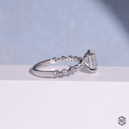 2.57 Carat Oval Cut Lab Grown Diamond Side Stone Pavé Engagement Ring - Side Profile Angle