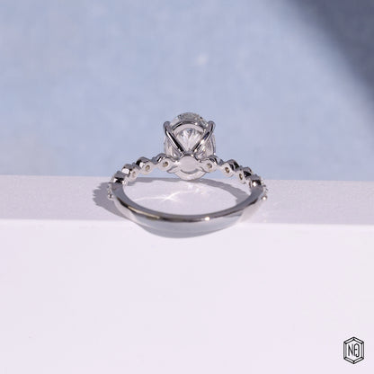 2.57 Carat Oval Cut Lab Grown Diamond Side Stone Pavé Engagement Ring - Angled Perspective