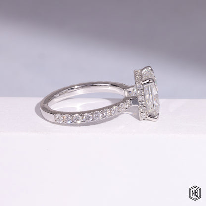 5.51 Carat Princess Cut Lab Grown Diamond Delicate Hidden Halo Engagement Ring - Side Profile Angle