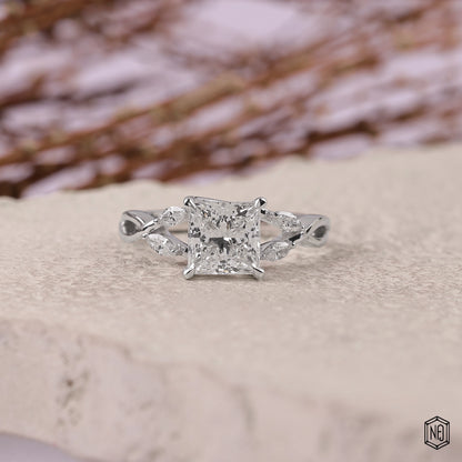 2.1 Carat Princess Cut Lab Grown Diamond Side Stone Pavé Engagement Ring - Front Top View