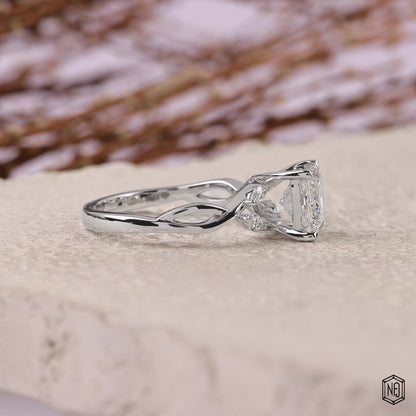 2.1 Carat Princess Cut Lab Grown Diamond Side Stone Pavé Engagement Ring - Side Profile Angle