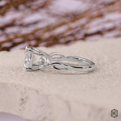 2.1 Carat Princess Cut Lab Grown Diamond Side Stone Pavé Engagement Ring - Angled Perspective