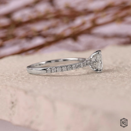 1.07 Carat Princess Cut Lab Grown Diamond Side Stone Pavé Engagement Ring - Side Profile Angle