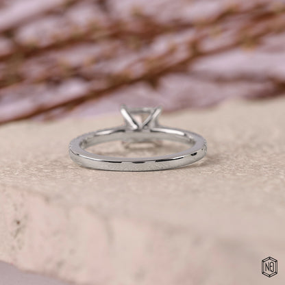 1.07 Carat Princess Cut Lab Grown Diamond Side Stone Pavé Engagement Ring - Hand View / Detail Angle