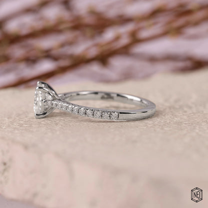 1.07 Carat Princess Cut Lab Grown Diamond Side Stone Pavé Engagement Ring - Angled Perspective