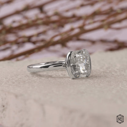 4.26 Carat Cushion Cut Lab Grown Diamond Modern Bezel Engagement Ring - Gallery & Prongs Detail