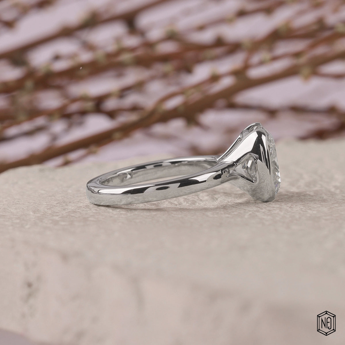 4.26 Carat Cushion Cut Lab Grown Diamond Modern Bezel Engagement Ring - Side Profile Angle