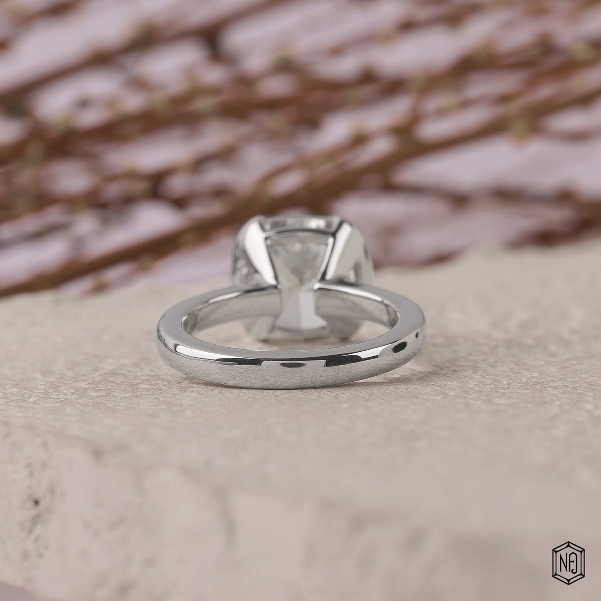 4.26 Carat Cushion Cut Lab Grown Diamond Modern Bezel Engagement Ring - Hand View / Detail Angle