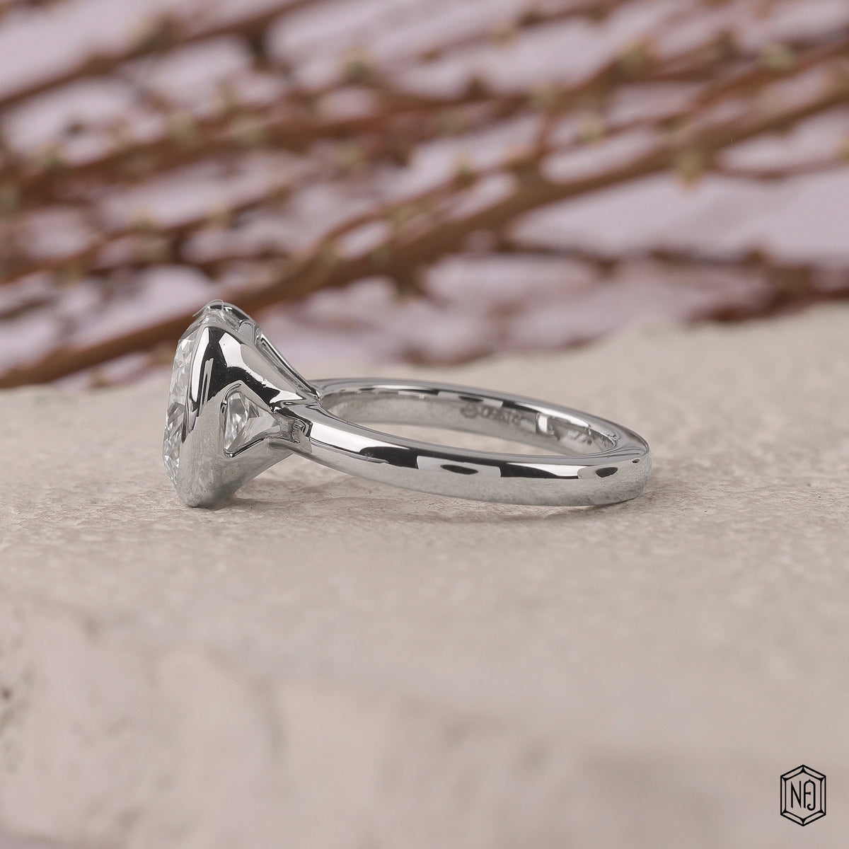 4.26 Carat Cushion Cut Lab Grown Diamond Modern Bezel Engagement Ring - Angled Perspective