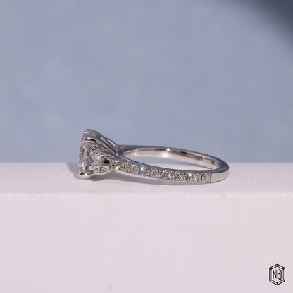 1.73 Carat Round Cut Lab Grown Diamond Trellis Three-Stone Engagement Ring - Side Profile Angle