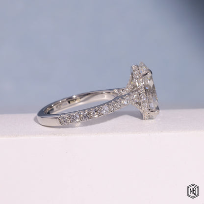 4.3 Carat Oval Cut Lab Grown Diamond Delicate Hidden Halo Engagement Ring - Side Profile Angle