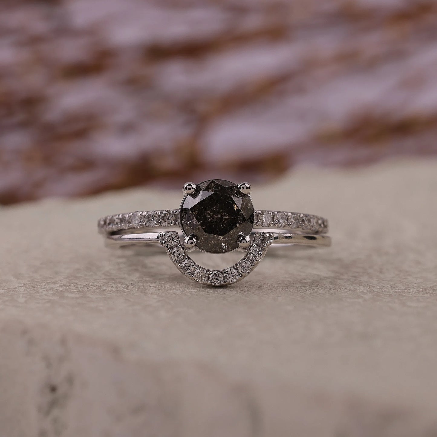 Round Salt and Pepper Diamond Engagement Ring