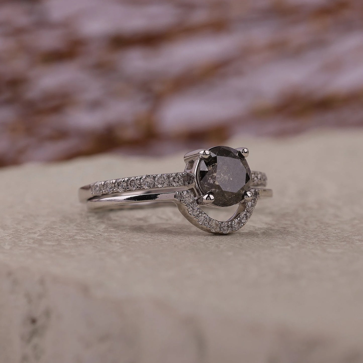 Round Salt and Pepper Diamond Engagement Ring