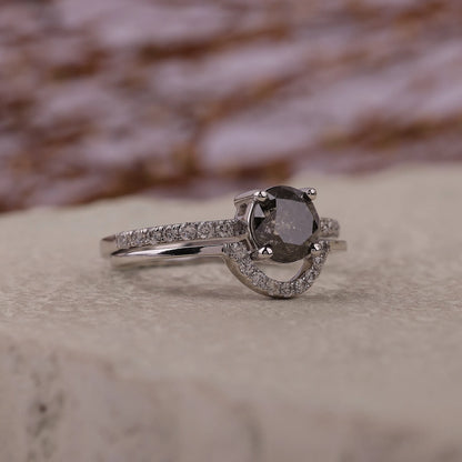 Round Salt and Pepper Diamond Engagement Ring