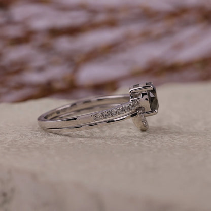 Round Salt and Pepper Diamond Engagement Ring