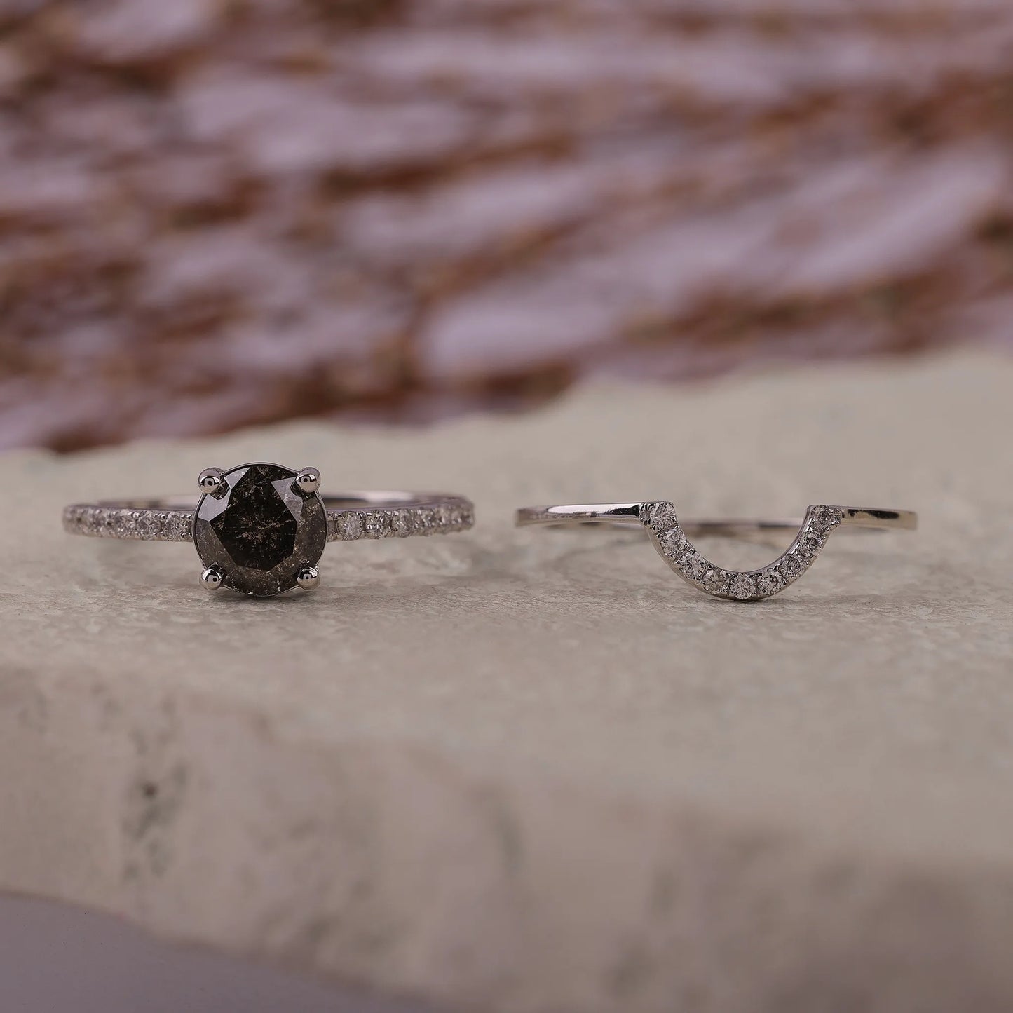 Round Salt and Pepper Diamond Engagement Ring