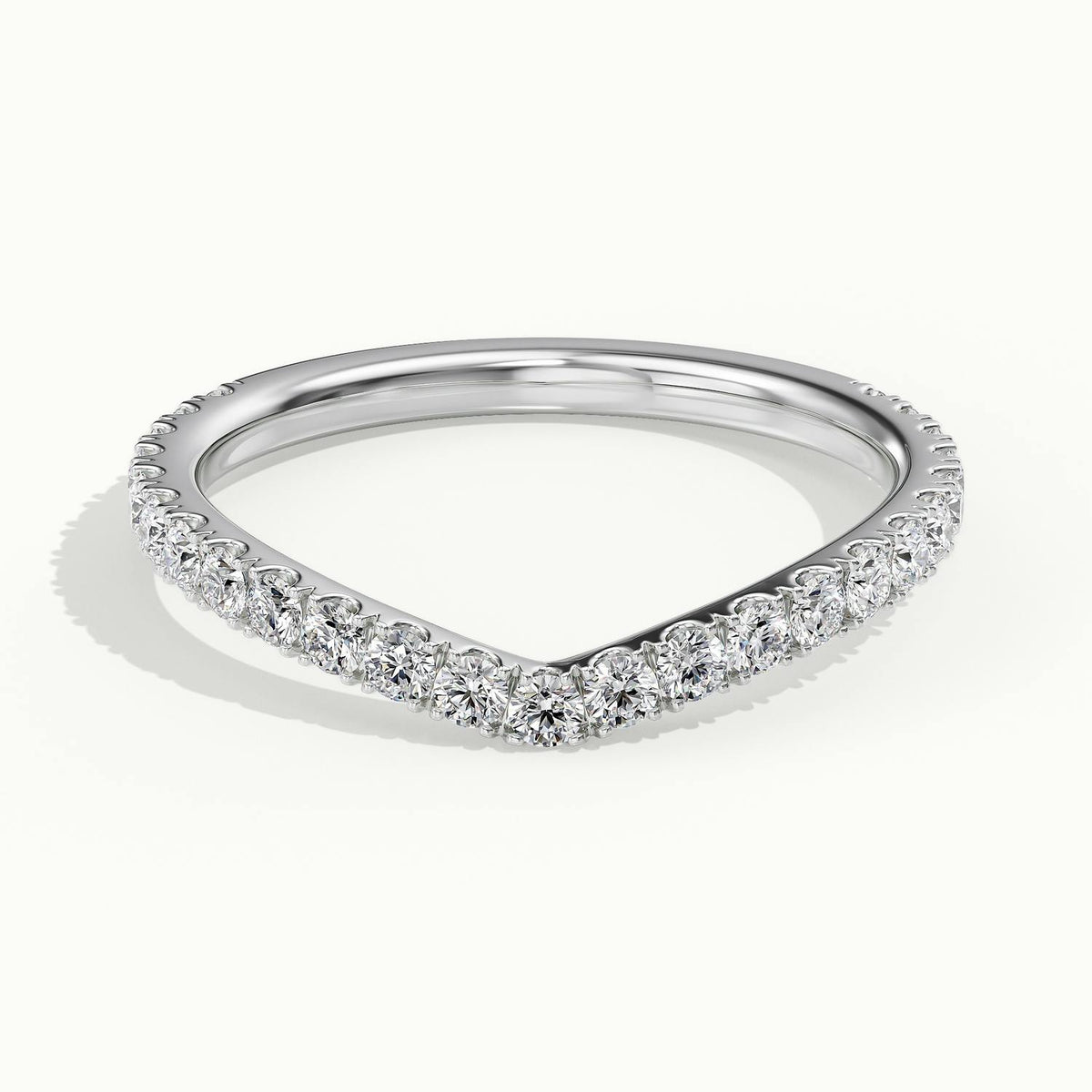 1.8mm Chevron Scalloped Pavé Lab Grown Diamond Wedding Band in 10K White Gold
