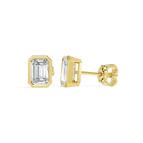 1.00ct Emerald Cut Bezel Lab Grown Diamond Stud Earrings In 14K Yellow Gold