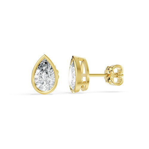 1.00ct Pear Bezel Lab Grown Diamond Stud Earrings In 14K Yellow Gold