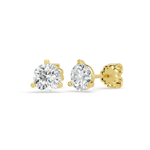 1.00ct Round Three Prong Martini Lab Grown Diamond Stud Earrings In 14K Yellow Gold