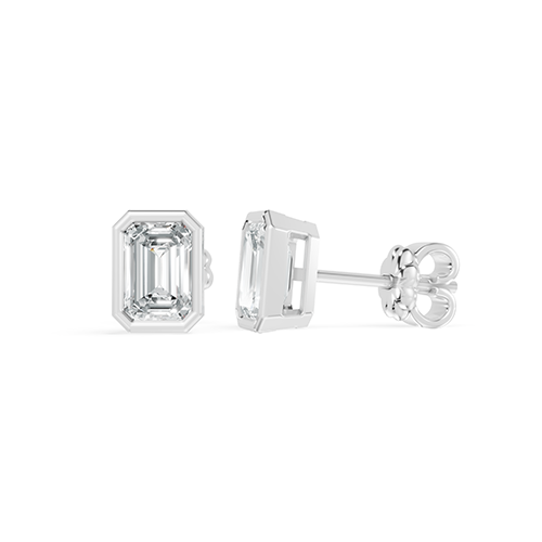 1.50ct Emerald Cut Bezel Lab Grown Diamond Stud Earrings In 14K White Gold