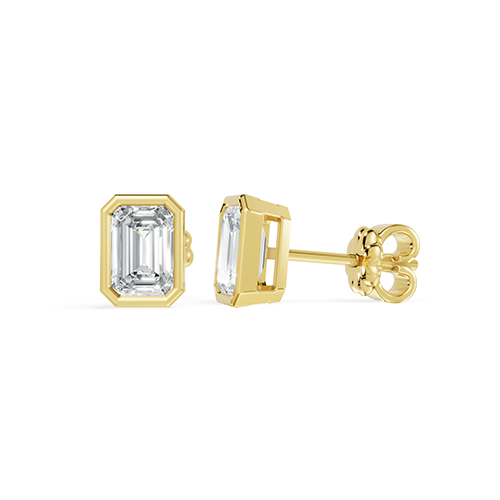 1.50ct Emerald Cut Bezel Lab Grown Diamond Stud Earrings In 14K Yellow Gold