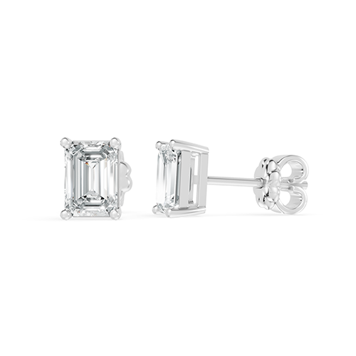 1.50ct Emerald Cut Lab Grown Diamond Stud Earrings In 14K White Gold