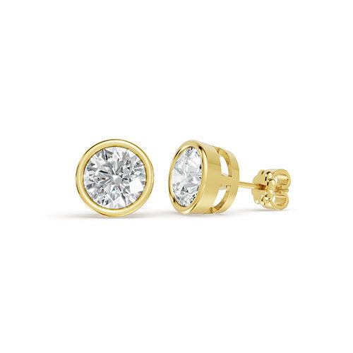 1.50ct Round Bezel Lab Grown Diamond Stud Earrings In 14K Yellow Gold