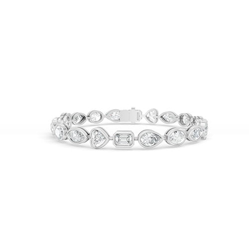 10.00ct Mixed Shape Bezel Lab Grown Diamond Tennis Bracelet In 14K White Gold