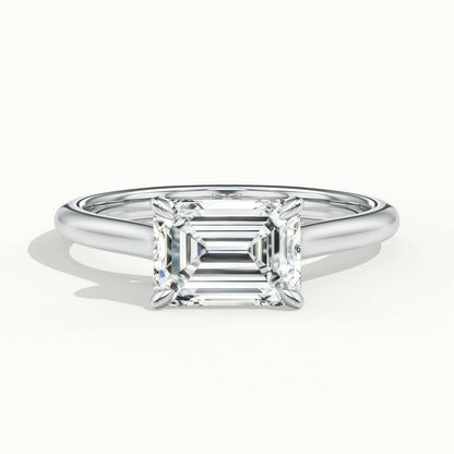 Mira East-West 1 Carat Emerald Lab Grown Diamond Hidden Halo Engagement Ring in 10K White Gold - view 1