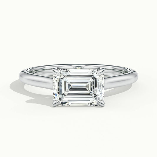 Mira East-West 5 Carat Emerald Lab Grown Diamond Hidden Halo Engagement Ring in 10K White Gold - view 1