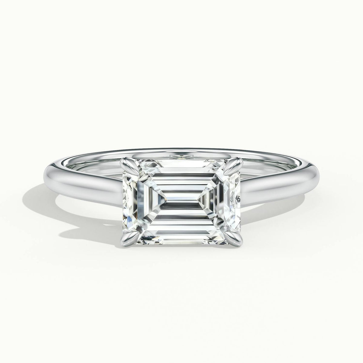 Mira East-West 2.5 Carat Emerald Lab Grown Diamond Hidden Halo Engagement Ring in 18K White Gold - view 1