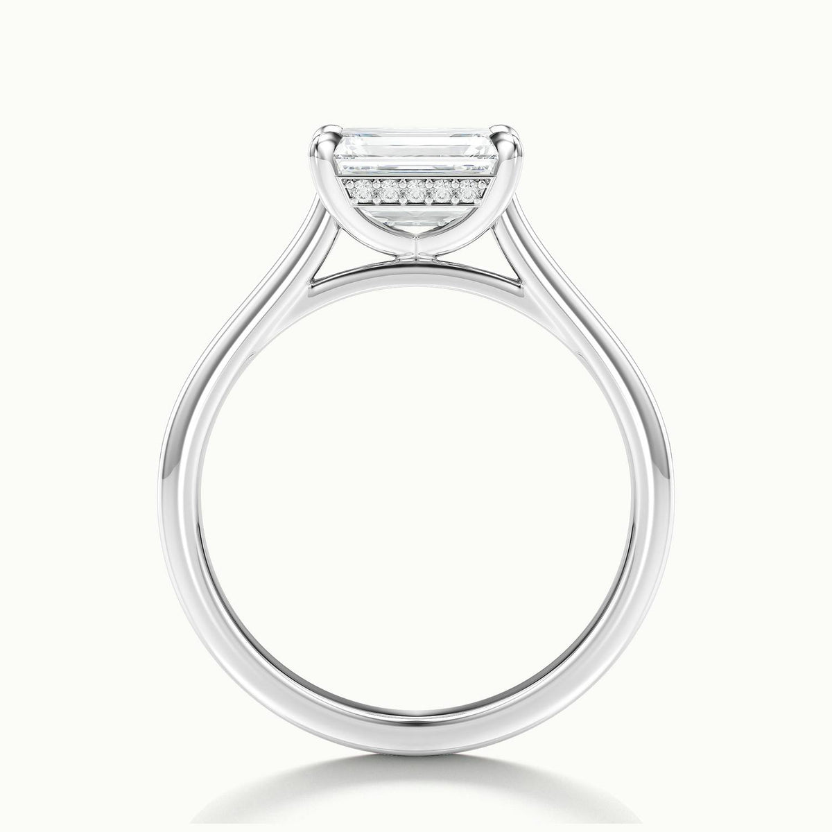 Mira East-West 2.5 Carat Emerald Lab Grown Diamond Hidden Halo Engagement Ring in 18K White Gold - view 3
