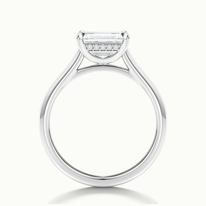 Mira East-West 1 Carat Emerald Lab Grown Diamond Hidden Halo Engagement Ring in 14K White Gold - view 3