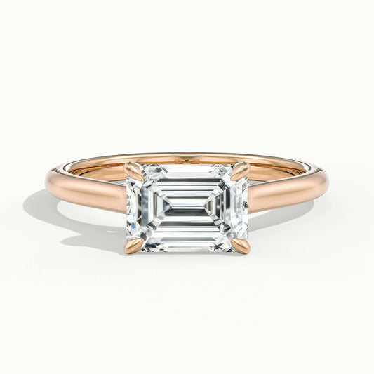 Mira East-West 2 Carat Emerald Lab Grown Diamond Hidden Halo Engagement Ring in 14K Rose Gold - view 1