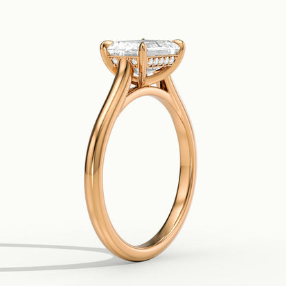 Mira East-West 1.5 Carat Emerald Lab Grown Diamond Hidden Halo Engagement Ring in 10K Rose Gold - view 4
