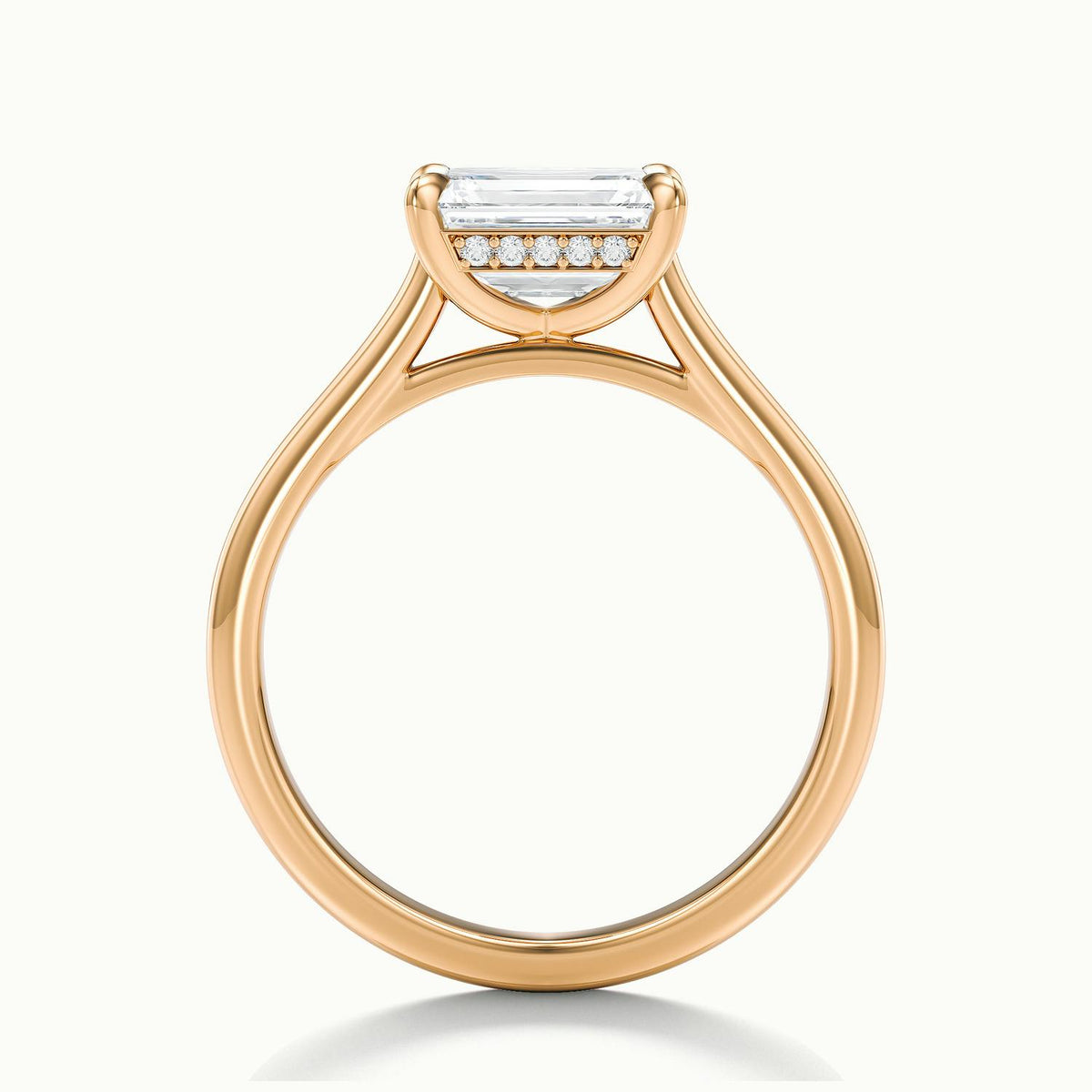 Mira East-West 1.5 Carat Emerald Lab Grown Diamond Hidden Halo Engagement Ring in 10K Rose Gold - view 3