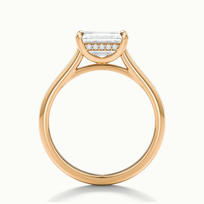 Mira East-West 1.5 Carat Emerald Lab Grown Diamond Hidden Halo Engagement Ring in 10K Rose Gold - view 3
