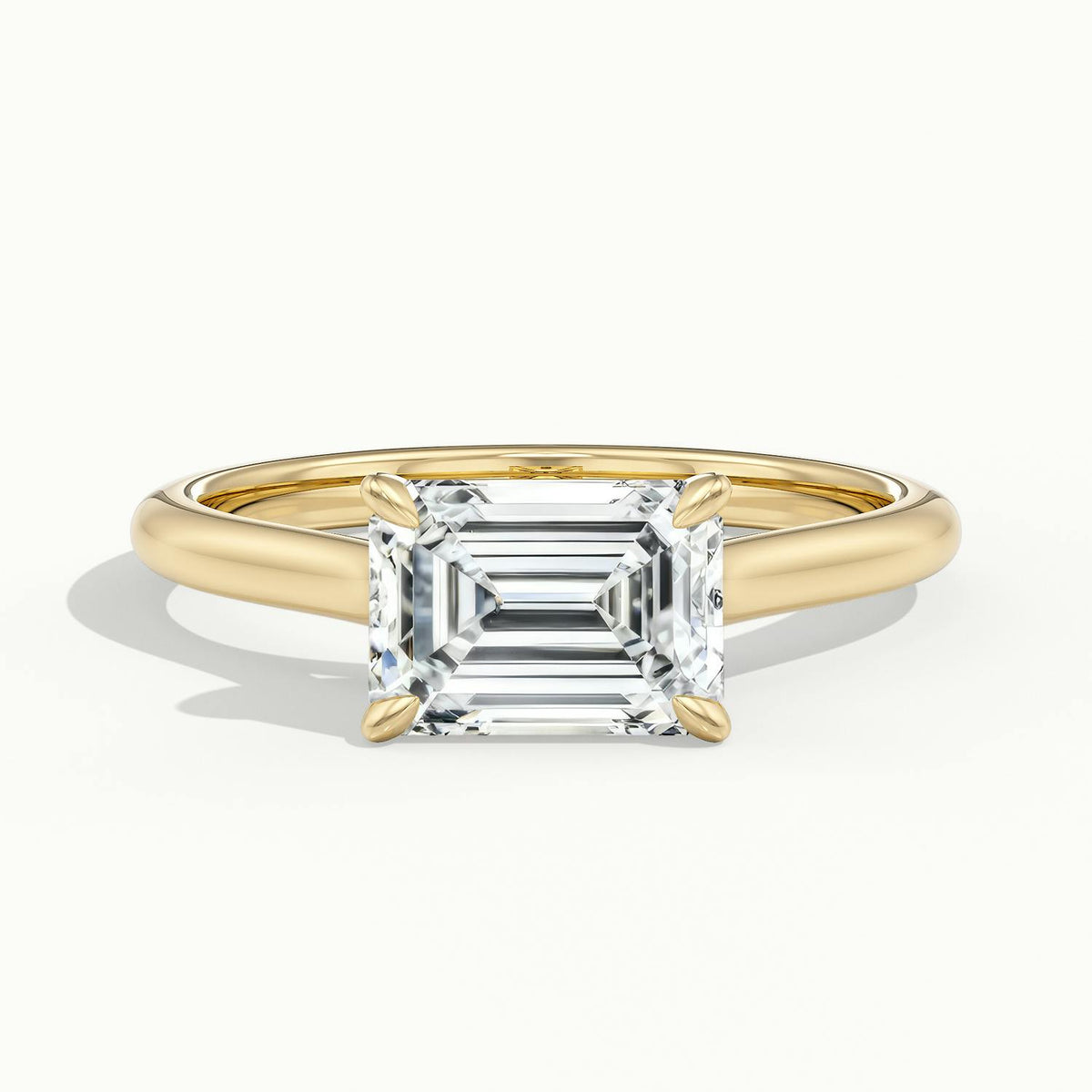 Mira East-West 2.5 Carat Emerald Lab Grown Diamond Hidden Halo Engagement Ring in 10K Yellow Gold - view 1