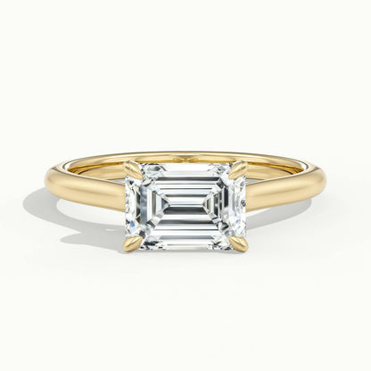 Mira East-West 2.5 Carat Emerald Lab Grown Diamond Hidden Halo Engagement Ring in 10K Yellow Gold - view 1