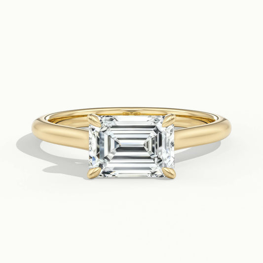 Mira East-West 3.5 Carat Emerald Lab Grown Diamond Hidden Halo Engagement Ring in 14K Yellow Gold - view 1