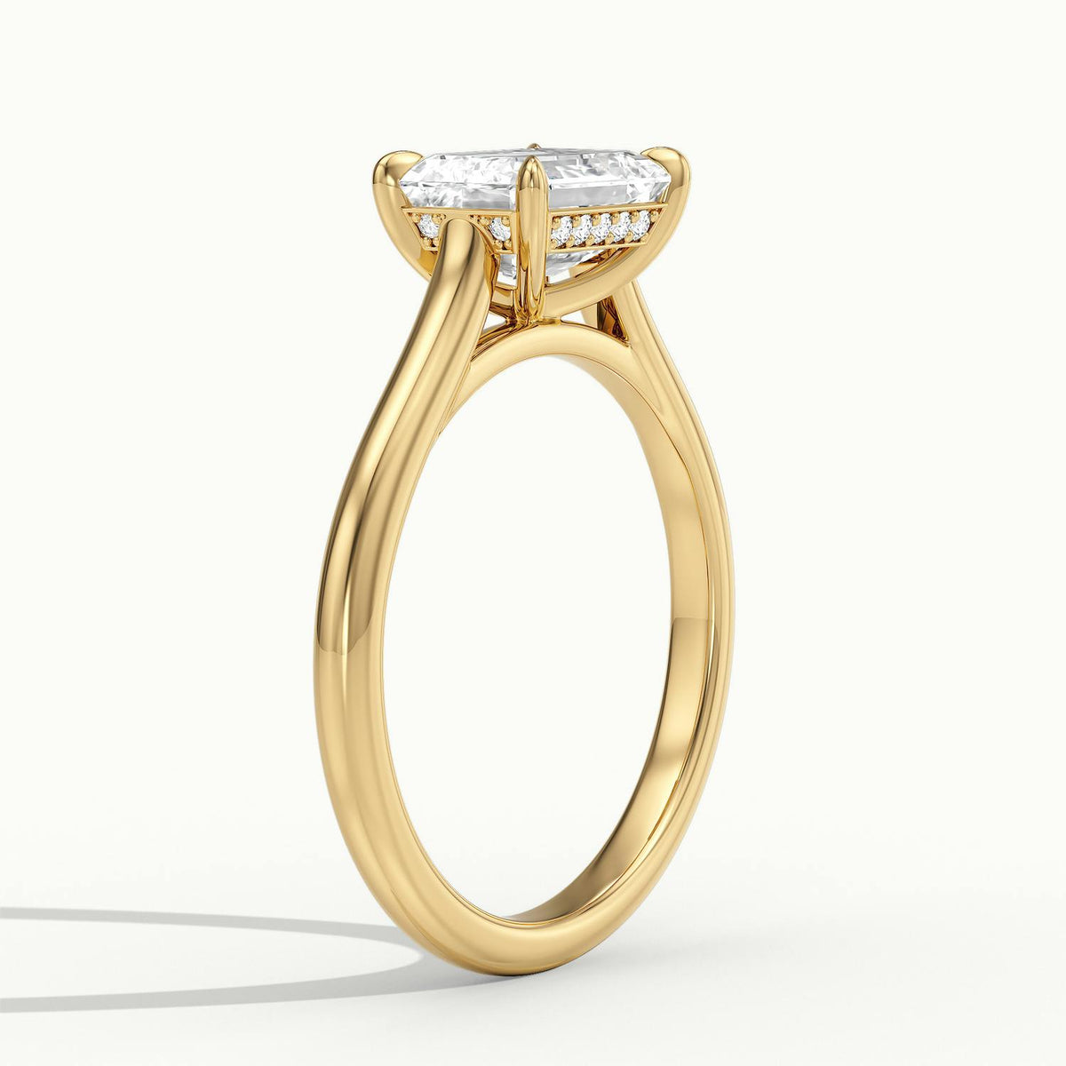 Mira East-West 2.5 Carat Emerald Lab Grown Diamond Hidden Halo Engagement Ring in 10K Yellow Gold - view 4