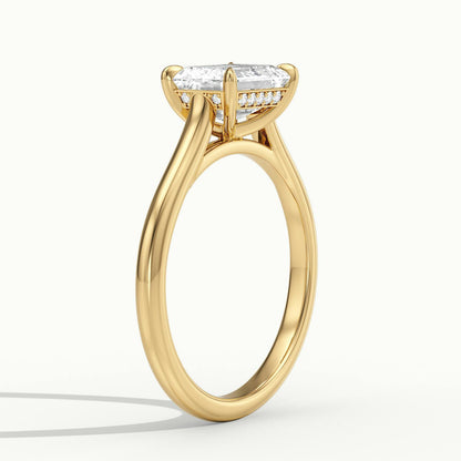 Mira East-West 2.5 Carat Emerald Lab Grown Diamond Hidden Halo Engagement Ring in 10K Yellow Gold - view 4