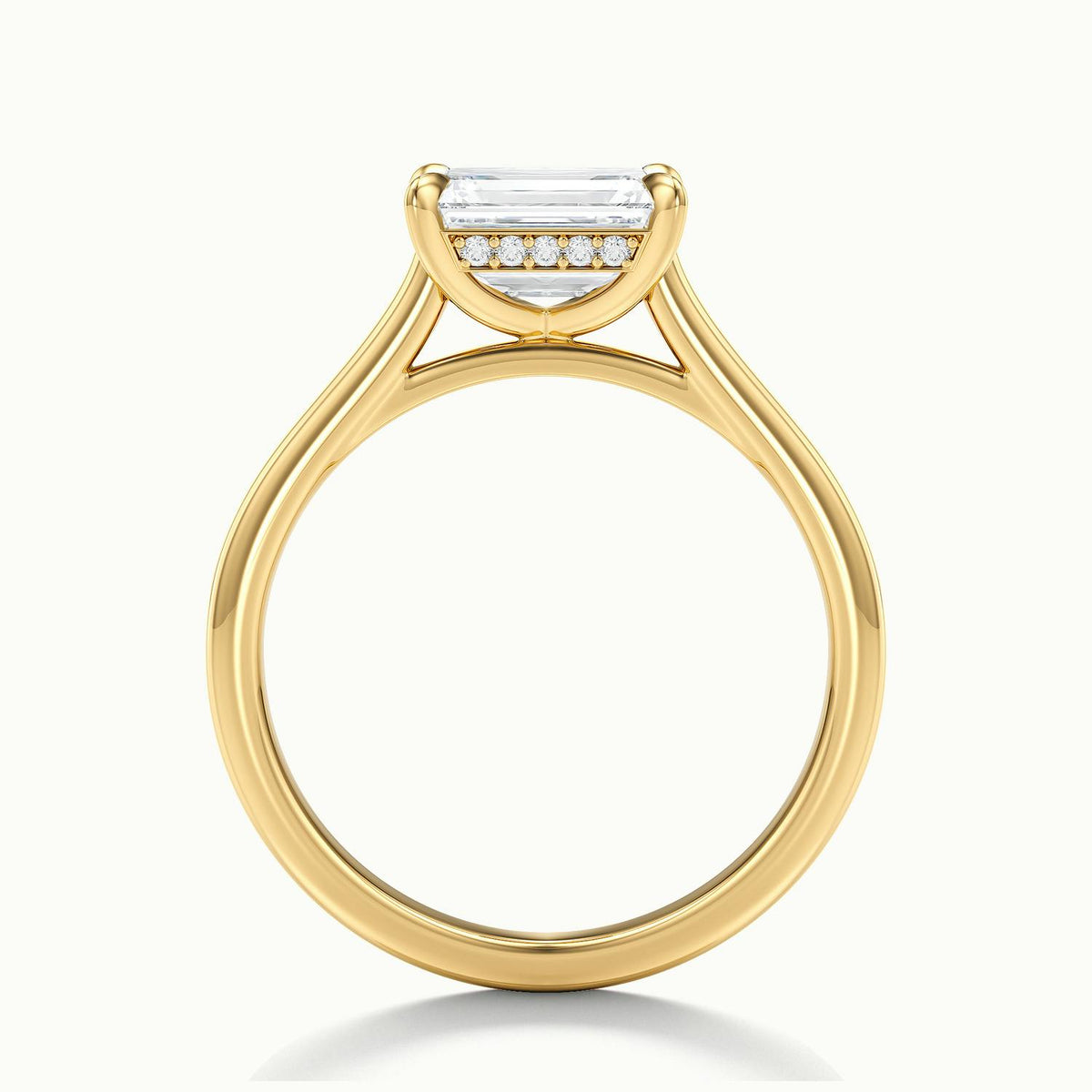 Mira East-West 2.5 Carat Emerald Lab Grown Diamond Hidden Halo Engagement Ring in 10K Yellow Gold - view 3