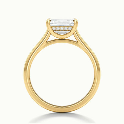 Mira East-West 2.5 Carat Emerald Lab Grown Diamond Hidden Halo Engagement Ring in 10K Yellow Gold - view 3