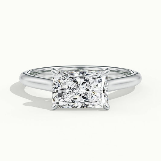 Mira East-West 3 Carat Radiant Lab Grown Diamond Hidden Halo Engagement Ring in Platinum - view 1