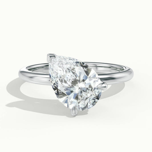 Adela Tilted 4.5 Carat Pear Lab Grown Diamond Hidden Halo Engagement Ring in 18K White Gold - view 1