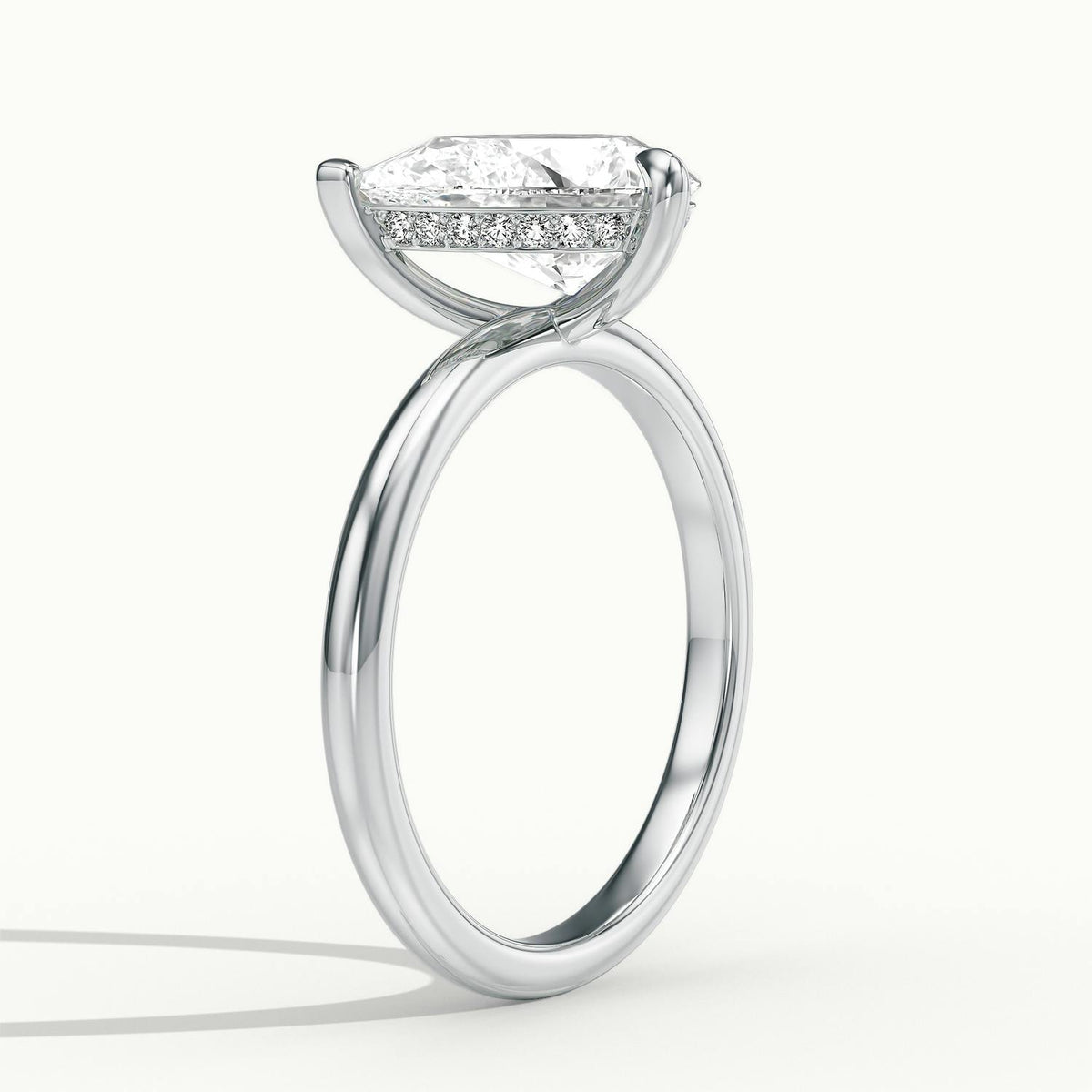 Adela Tilted 4 Carat Pear Lab Grown Diamond Hidden Halo Engagement Ring in Platinum - view 4